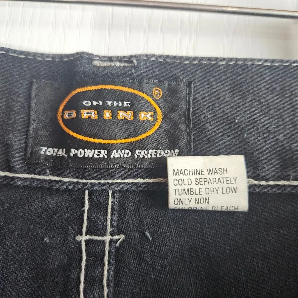VTG 90s On the Brink Wide Leg Loose Fit Black Jeans Men's 36X30 Big Pockets
